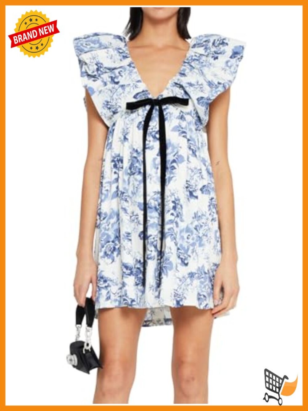 Floral Mini Dress Puff Sleeve V Neck Babydoll Dress Comfy Summer